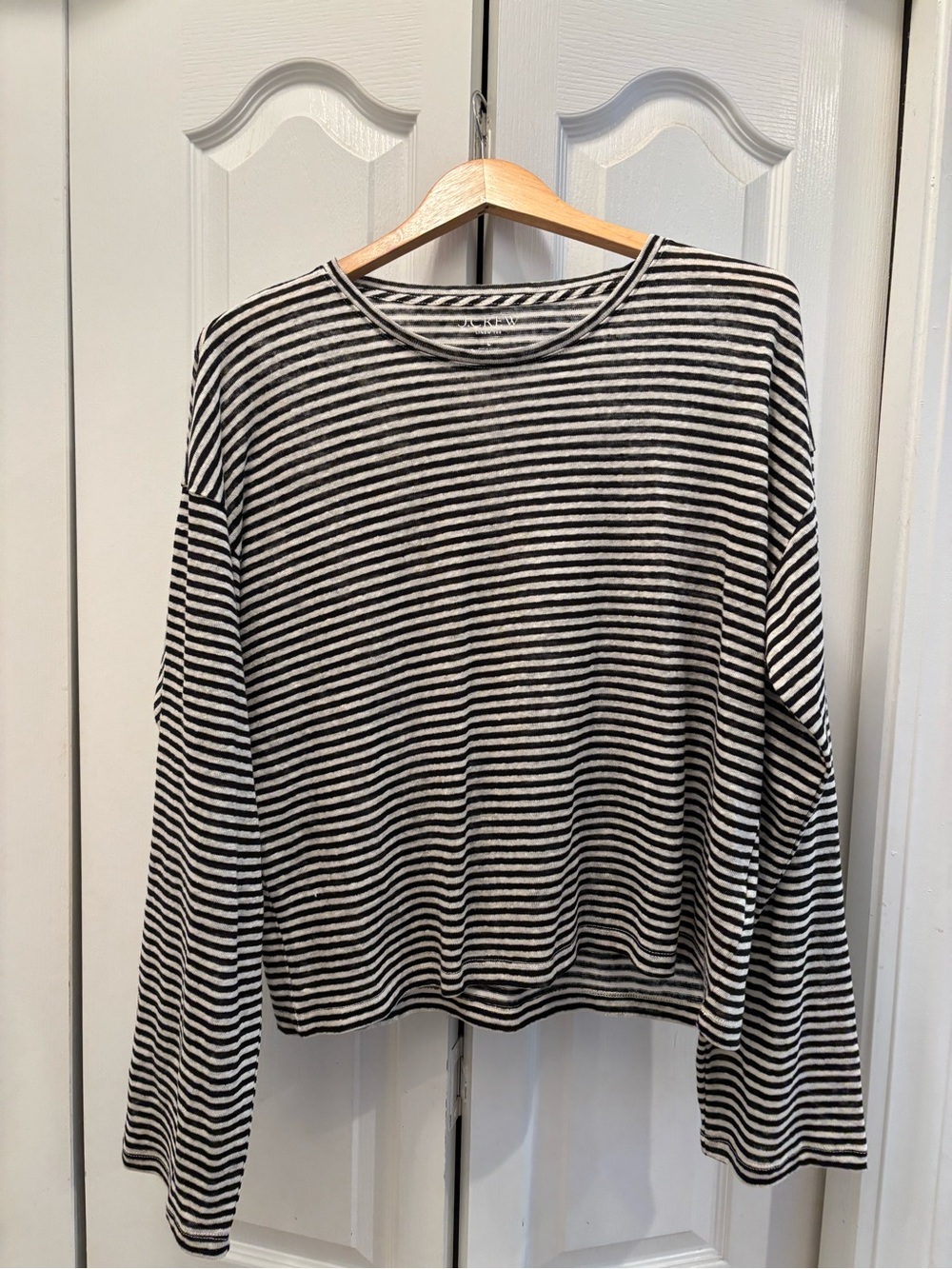 J. Crew Black and White Striped Linen Tee